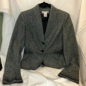 WHBM Tweed Frayed Edge Jacket w/Beaded Detail